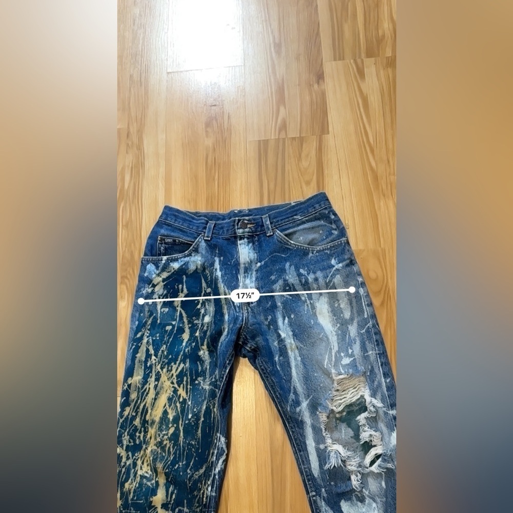 Thrashed Bleach 90s Vintage Lee Jeans 27” High Waisted Bootcut Dark Wash Denim - Picture 15 of 15